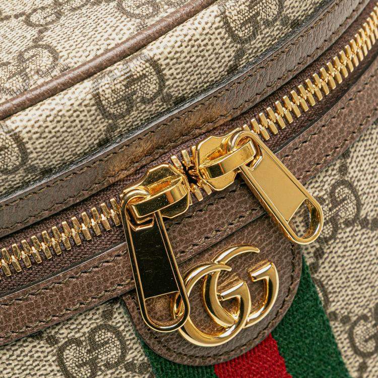 Pre Owned Gucci Beige Brown GG Supreme Web Ophidia Vanity Bag