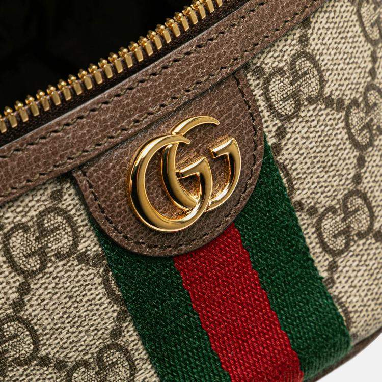 Pre Owned Gucci Beige Brown GG Supreme Web Ophidia Vanity Bag