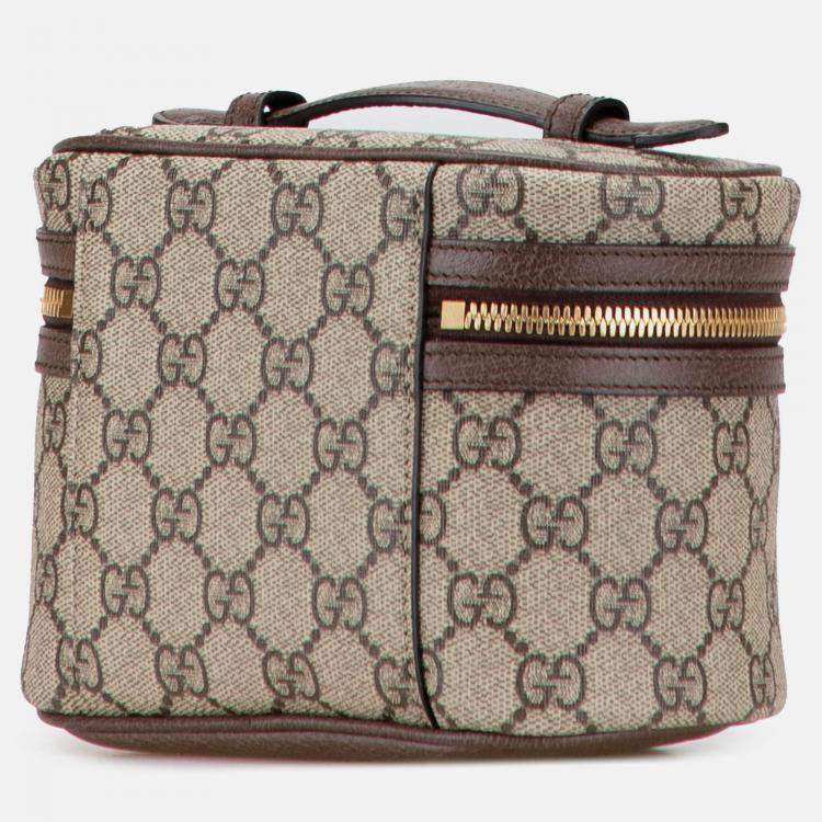 Pre Owned Gucci Beige Brown GG Supreme Web Ophidia Vanity Bag