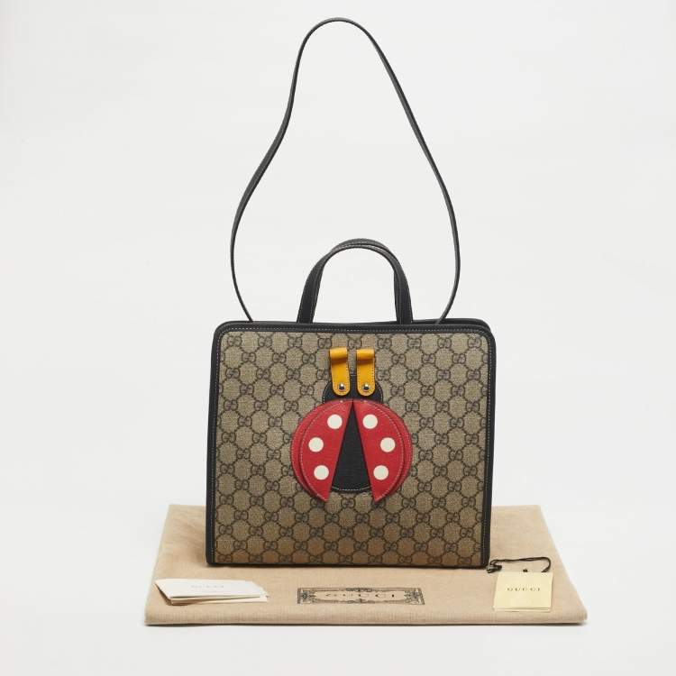 Pre Owned Gucci Kid's Choco Brown/Beige GG Supreme Canvas Lady Bug Tote