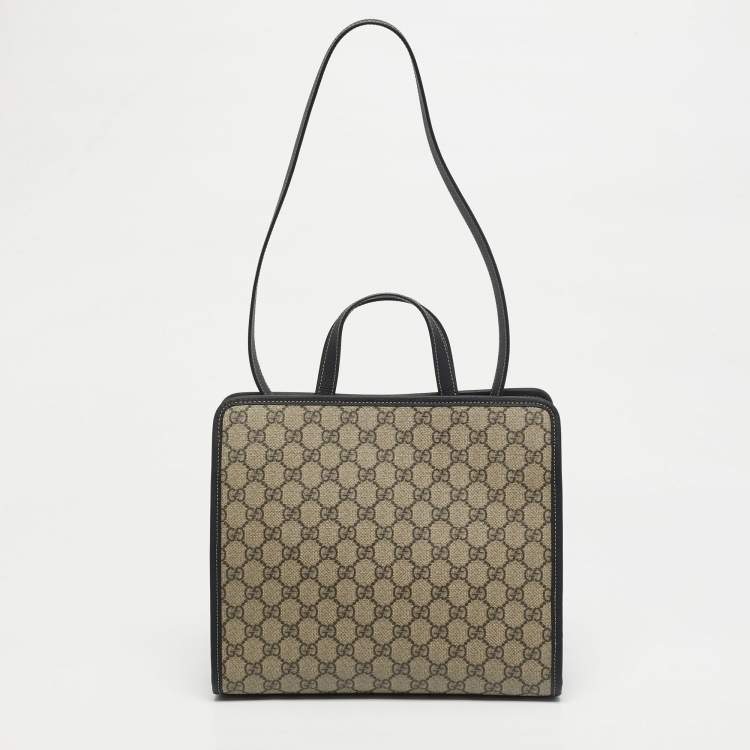 Pre Owned Gucci Kid's Choco Brown/Beige GG Supreme Canvas Lady Bug Tote
