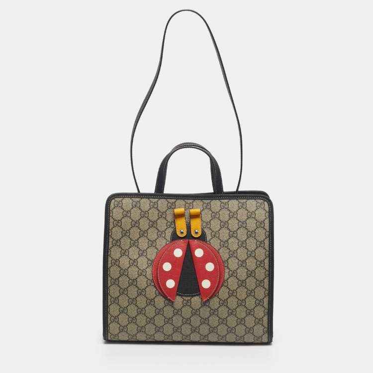 Pre Owned Gucci Kid's Choco Brown/Beige GG Supreme Canvas Lady Bug Tote