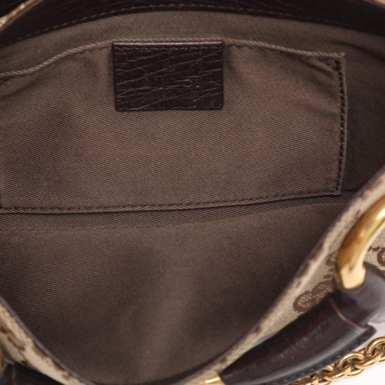 Pre Owned Gucci Beige GG Canvas and Leather Horsebit Chain Clutch