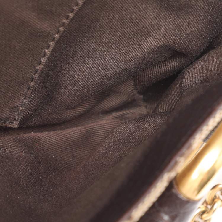 Pre Owned Gucci Beige GG Canvas and Leather Horsebit Chain Clutch