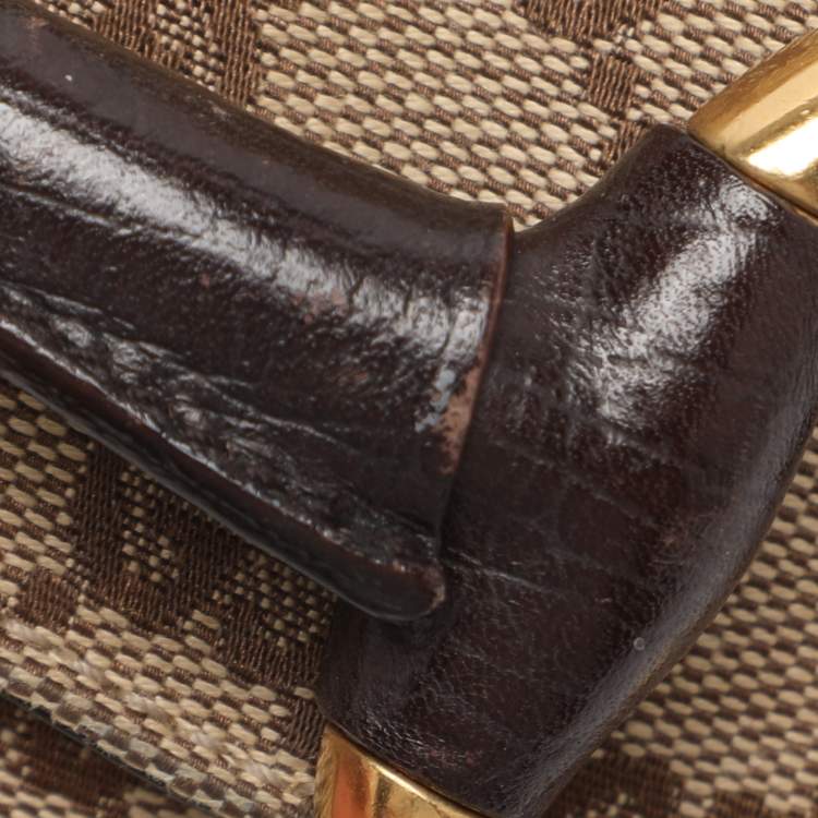Pre Owned Gucci Beige GG Canvas and Leather Horsebit Chain Clutch