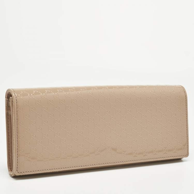 Pre Owned Gucci Rose Poudre Microguccissima Patent Leather Broadway Clutch