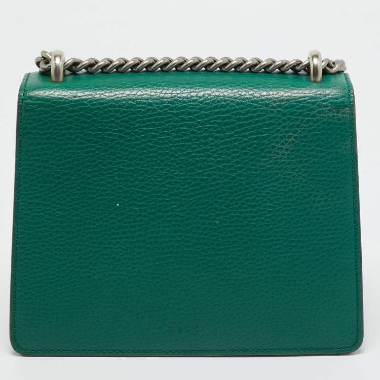 Pre Owned Gucci Green Leather Mini Crystal Dionysus Shoulder Bag