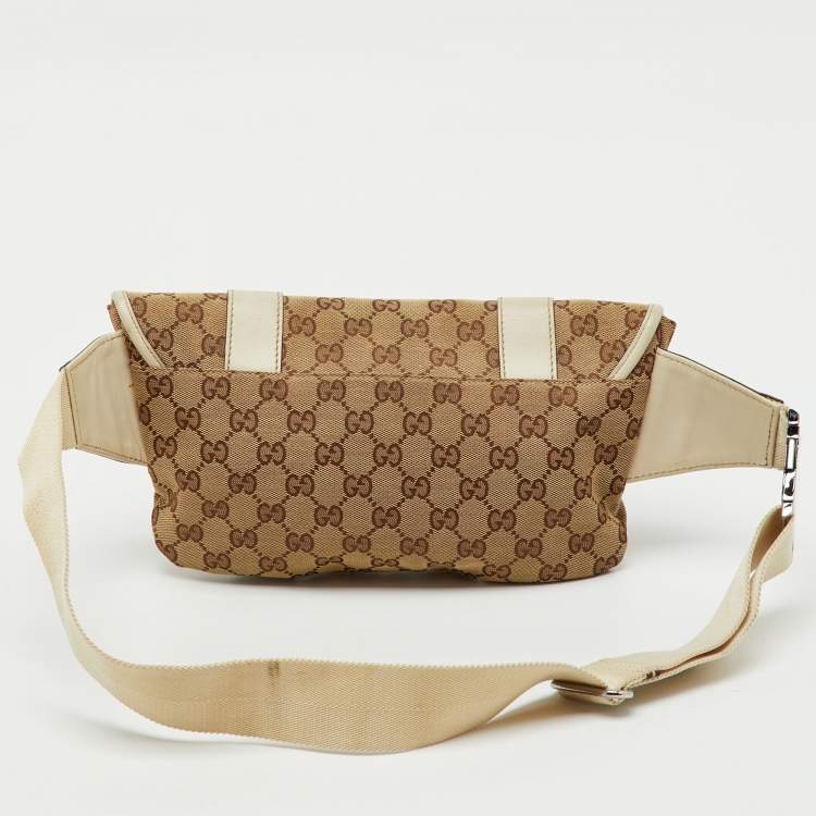Pre Owned Gucci Beige/Off White GG Canvas and Leather Waist Bag