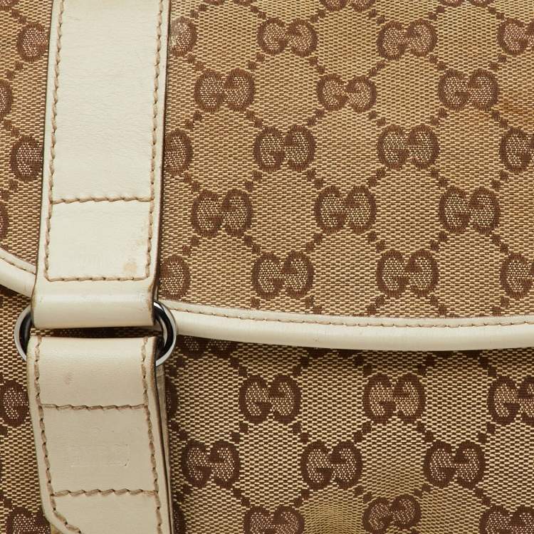 Pre Owned Gucci Beige/Off White GG Canvas and Leather Waist Bag
