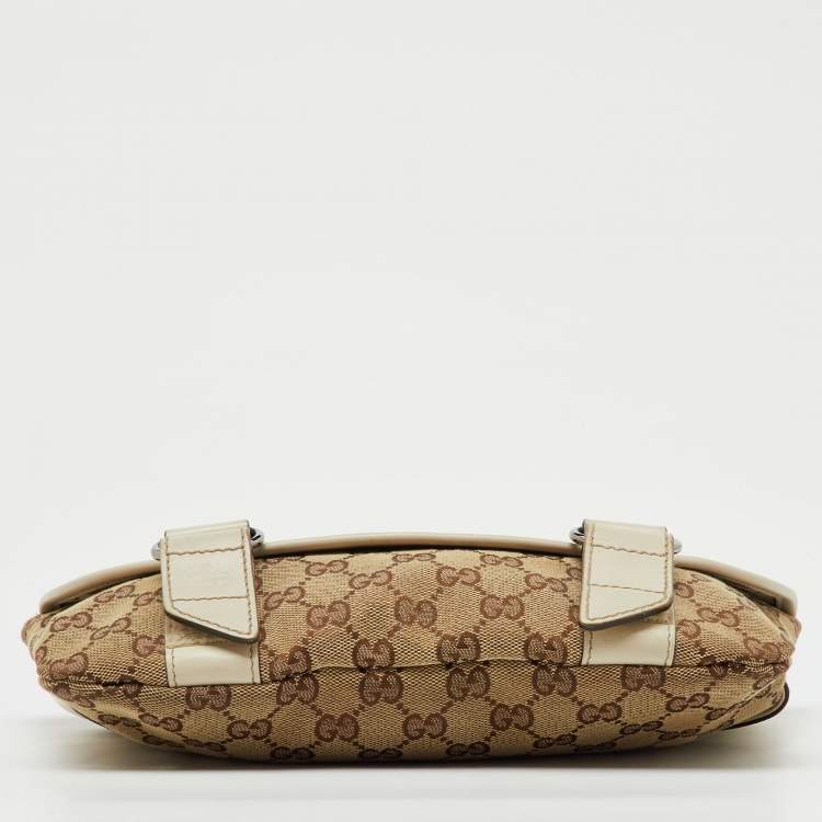Pre Owned Gucci Beige/Off White GG Canvas and Leather Waist Bag