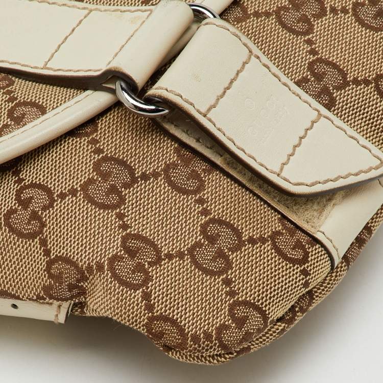 Pre Owned Gucci Beige/Off White GG Canvas and Leather Waist Bag