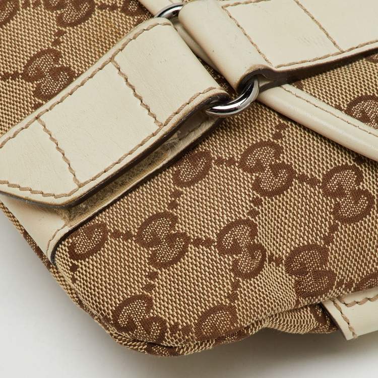 Pre Owned Gucci Beige/Off White GG Canvas and Leather Waist Bag