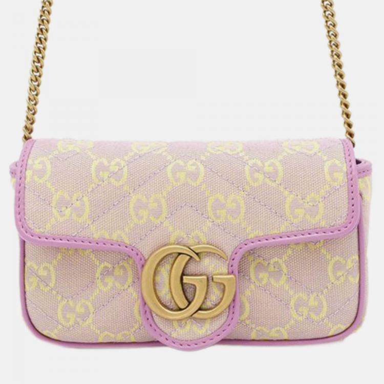 Pre Owned Gucci Purple Super Mini GG Marmont Matelasse Canvas Flap Crossbody