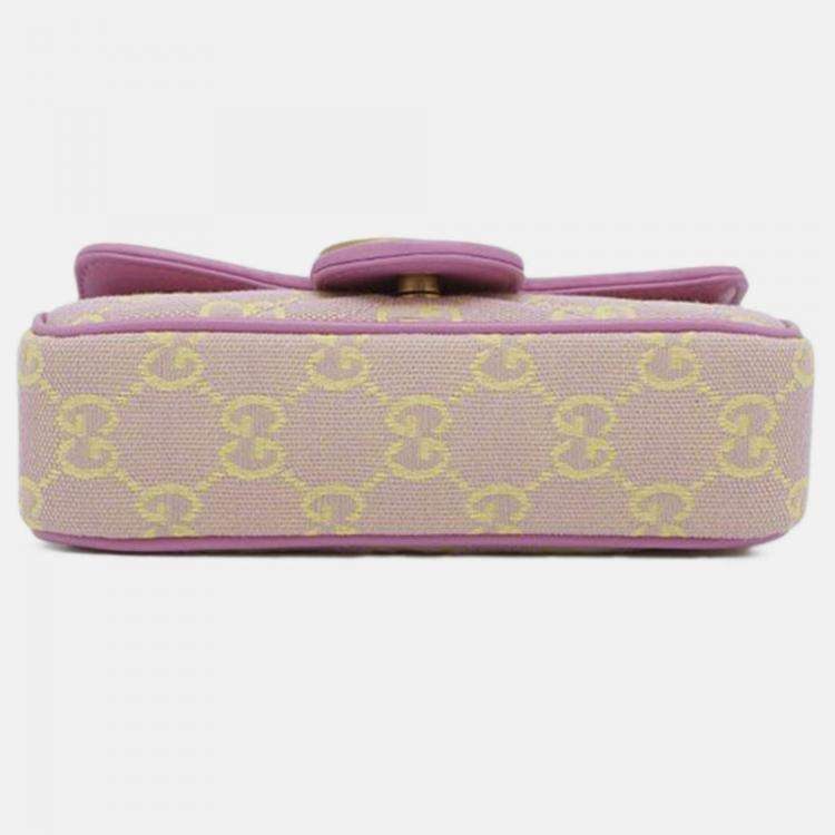 Pre Owned Gucci Purple Super Mini GG Marmont Matelasse Canvas Flap Crossbody