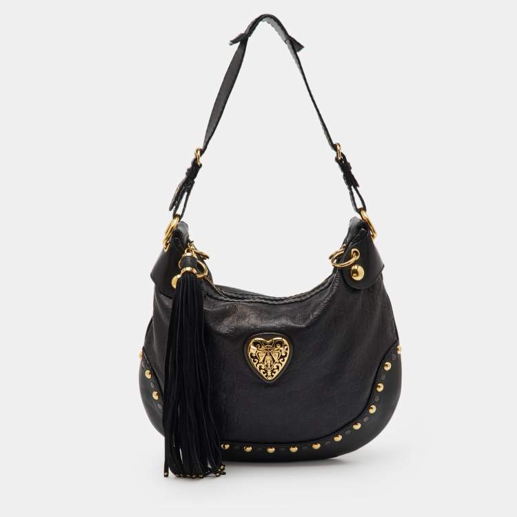 Pre Owned Gucci Black Guccissima Leather Babouska Heart Hobo