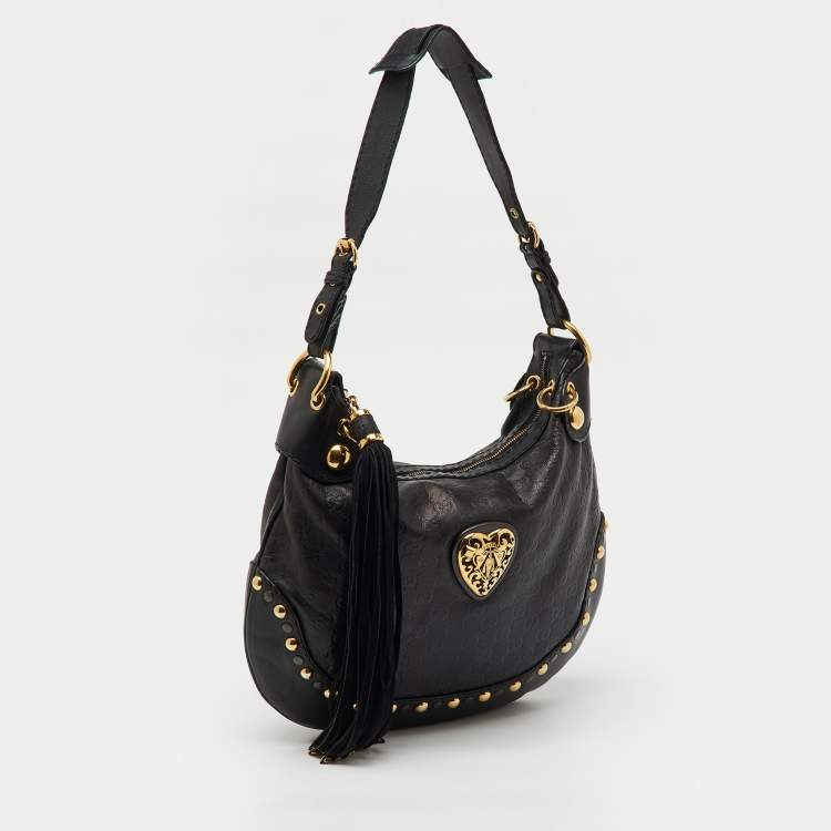 Pre Owned Gucci Black Guccissima Leather Babouska Heart Hobo