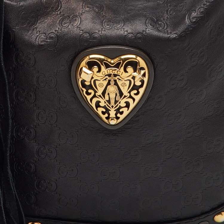 Pre Owned Gucci Black Guccissima Leather Babouska Heart Hobo