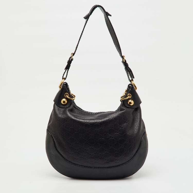 Pre Owned Gucci Black Guccissima Leather Babouska Heart Hobo