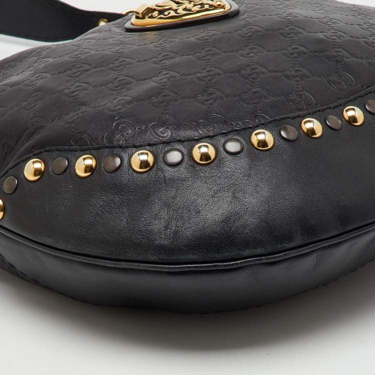 Pre Owned Gucci Black Guccissima Leather Babouska Heart Hobo