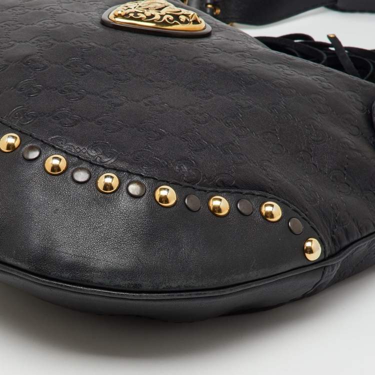 Pre Owned Gucci Black Guccissima Leather Babouska Heart Hobo