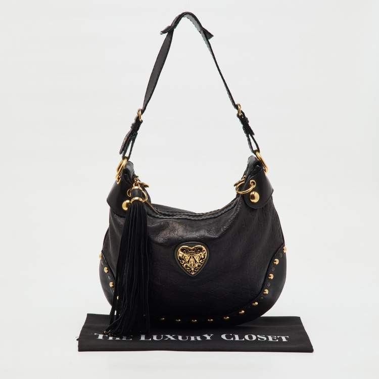 Pre Owned Gucci Black Guccissima Leather Babouska Heart Hobo