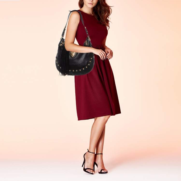 Pre Owned Gucci Black Guccissima Leather Babouska Heart Hobo
