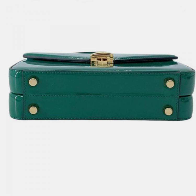 Pre Owned Gucci Green Mini Patent Sylvie 1969 Top Handle Bag