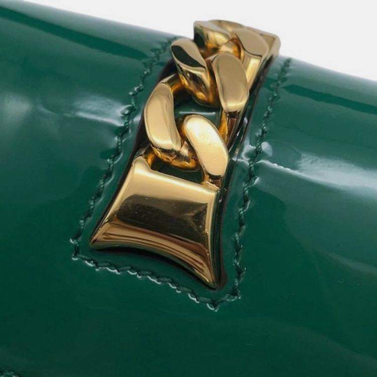 Pre Owned Gucci Green Mini Patent Sylvie 1969 Top Handle Bag