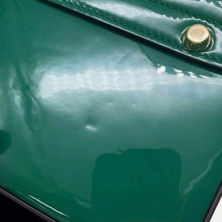 Pre Owned Gucci Green Mini Patent Sylvie 1969 Top Handle Bag