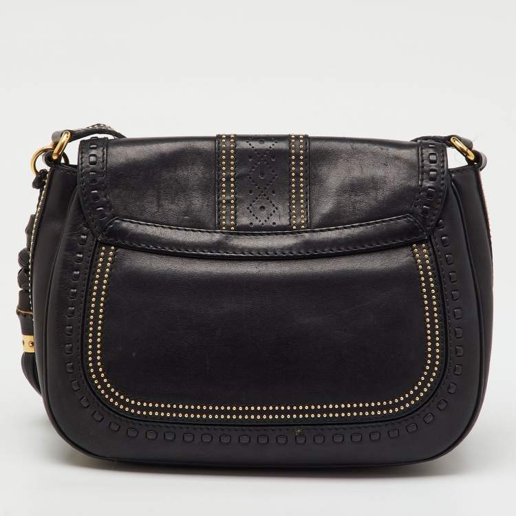 Pre Owned Gucci Black Leather Snaffle Bit Medium Shoulder Bag