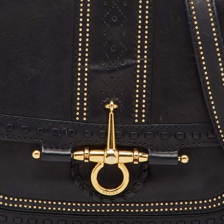 Pre Owned Gucci Black Leather Snaffle Bit Medium Shoulder Bag