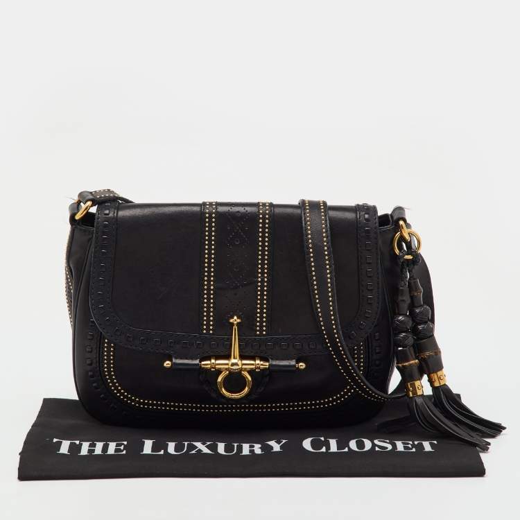 Pre Owned Gucci Black Leather Snaffle Bit Medium Shoulder Bag