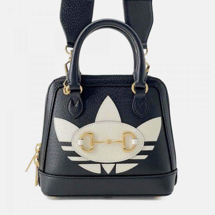 Pre Owned Gucci Black Adidas Mini Leather Horsebit 1955 Top Handle Bag