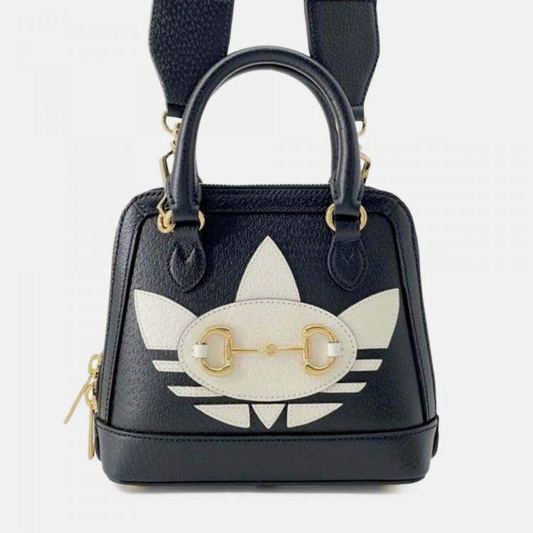 Pre Owned Gucci Black Adidas Mini Leather Horsebit 1955 Top Handle Bag