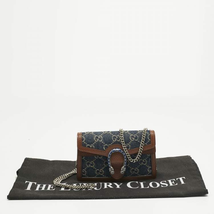مملوكة مسبقًا Gucci Blue/Brown GG Denim and Leather Super Mini Dionysus Shoulder Bag