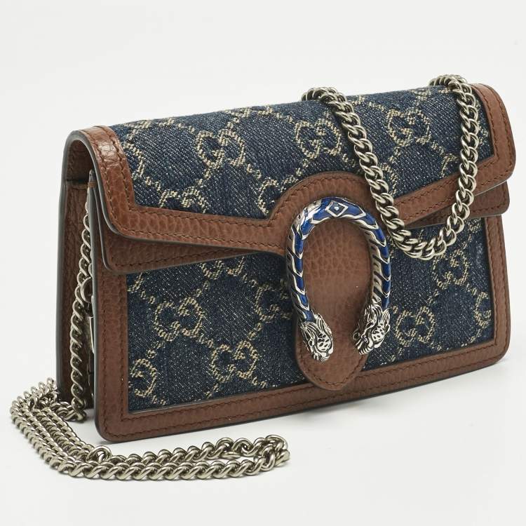 مملوكة مسبقًا Gucci Blue/Brown GG Denim and Leather Super Mini Dionysus Shoulder Bag