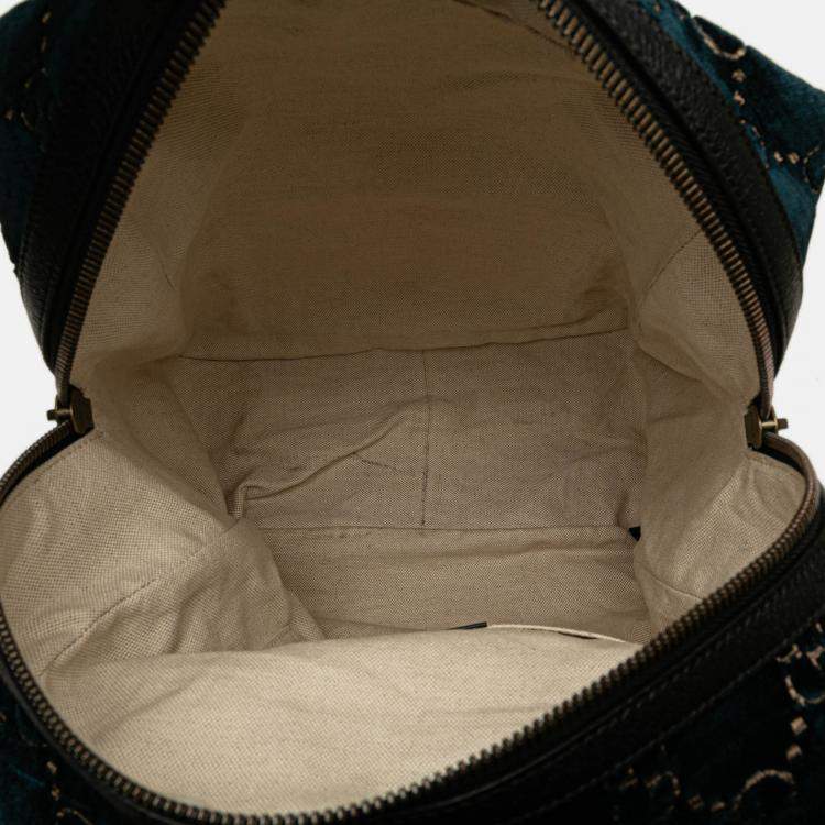 Pre Owned Gucci Blue GG Velvet Double Buckle Backpack