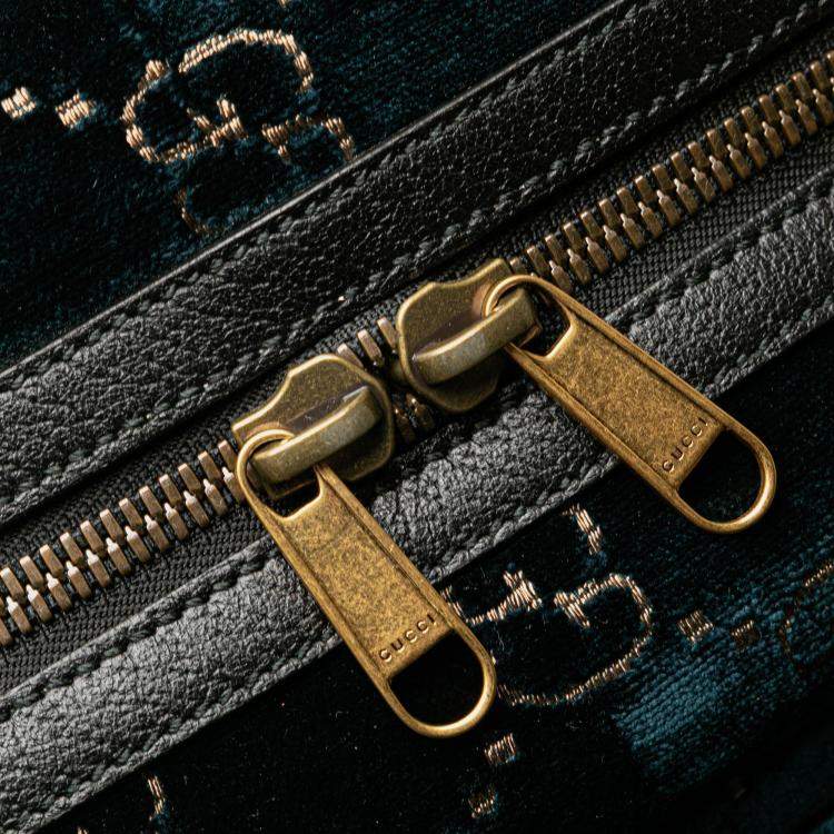 Pre Owned Gucci Blue GG Velvet Double Buckle Backpack