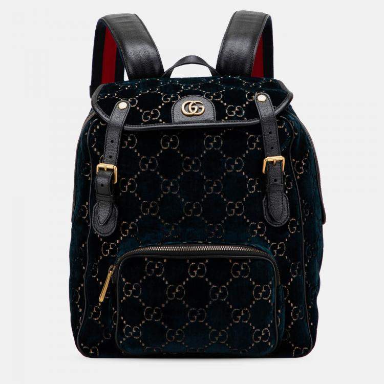 Pre Owned Gucci Blue GG Velvet Double Buckle Backpack