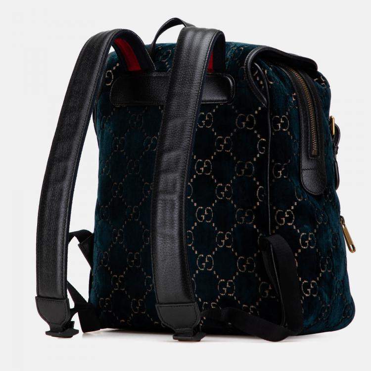 Pre Owned Gucci Blue GG Velvet Double Buckle Backpack