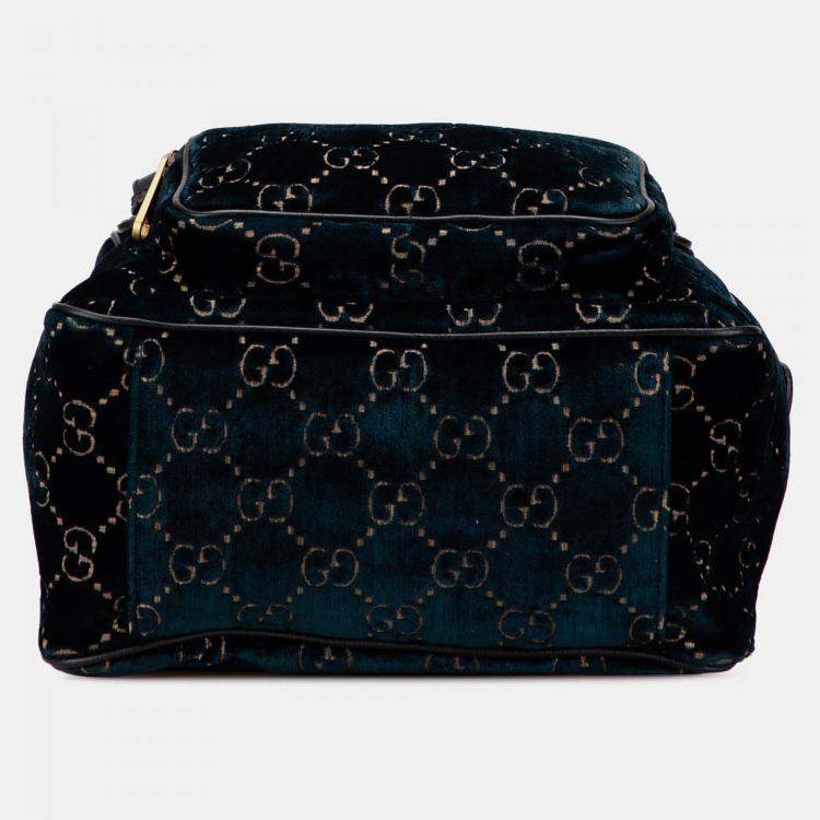 Pre Owned Gucci Blue GG Velvet Double Buckle Backpack