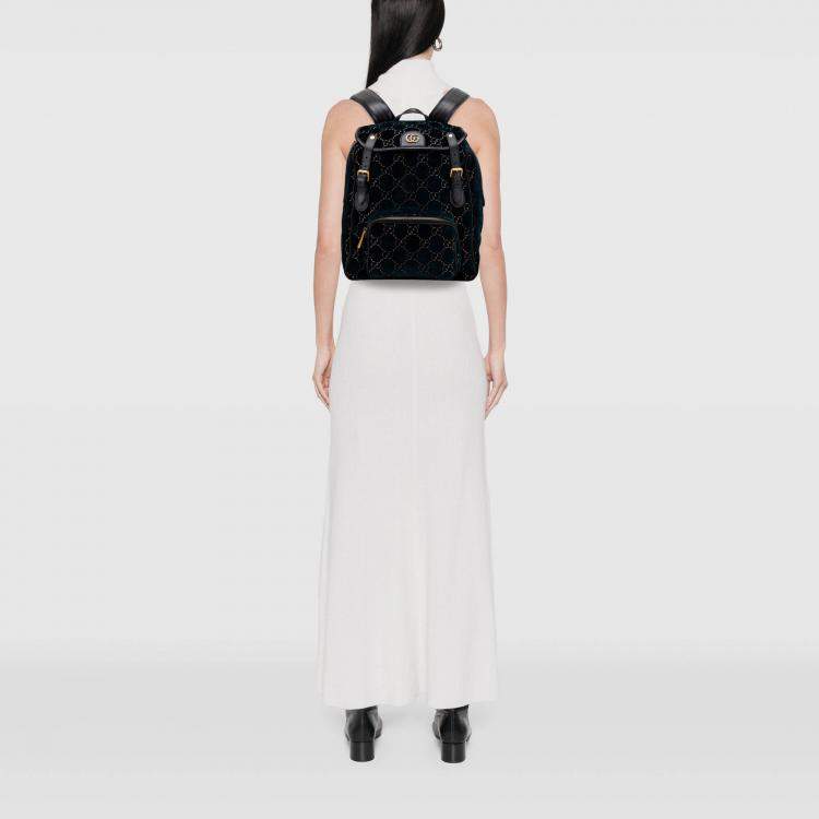 Pre Owned Gucci Blue GG Velvet Double Buckle Backpack