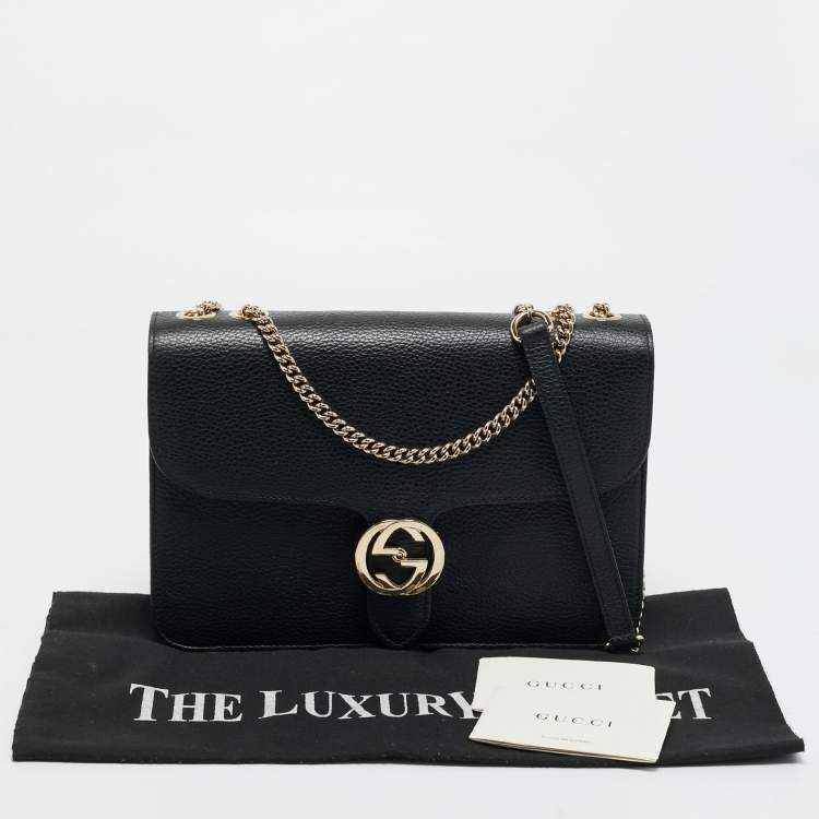 Pre Owned Gucci Black Leather Dollar Interlocking G Shoulder Bag