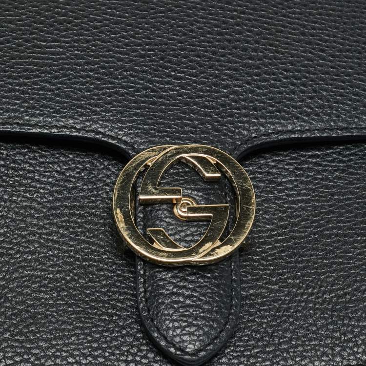 Pre Owned Gucci Black Leather Dollar Interlocking G Shoulder Bag