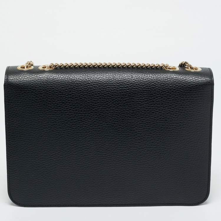 Pre Owned Gucci Black Leather Dollar Interlocking G Shoulder Bag