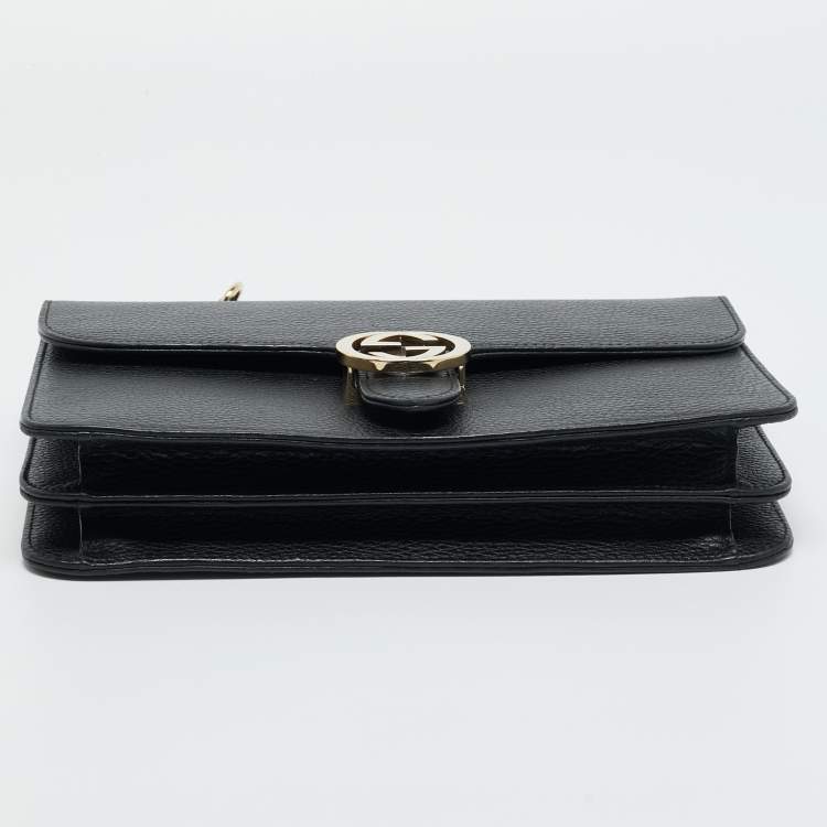 Pre Owned Gucci Black Leather Dollar Interlocking G Shoulder Bag
