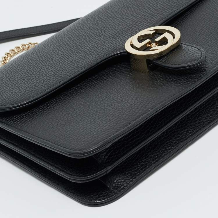 Pre Owned Gucci Black Leather Dollar Interlocking G Shoulder Bag
