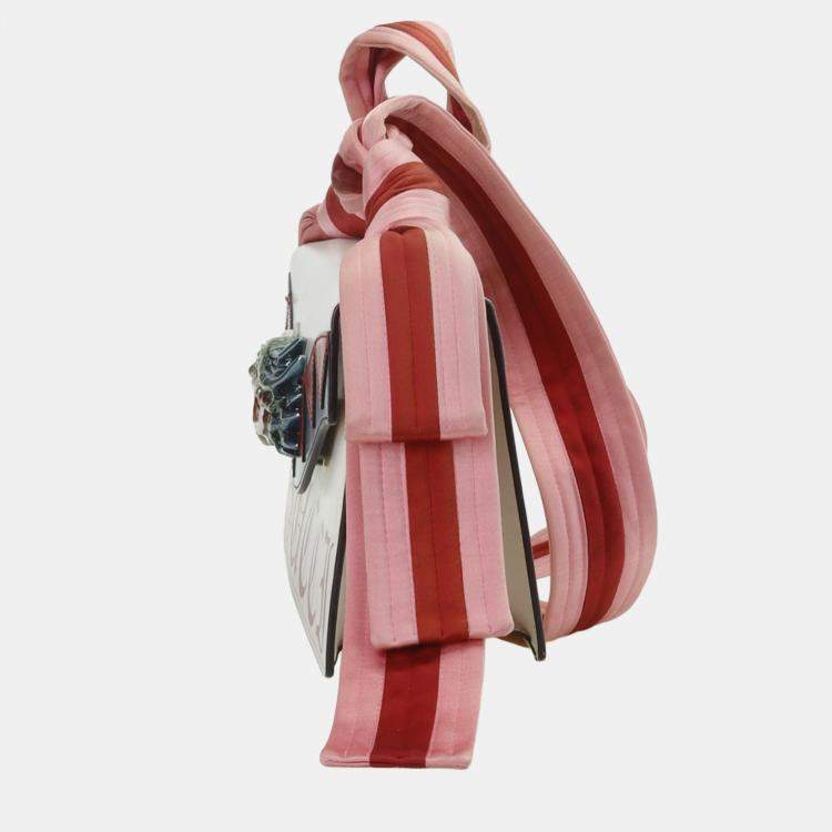 Pre Owned Gucci White Leather Satin Naga Dragon Head Shoulder Bag