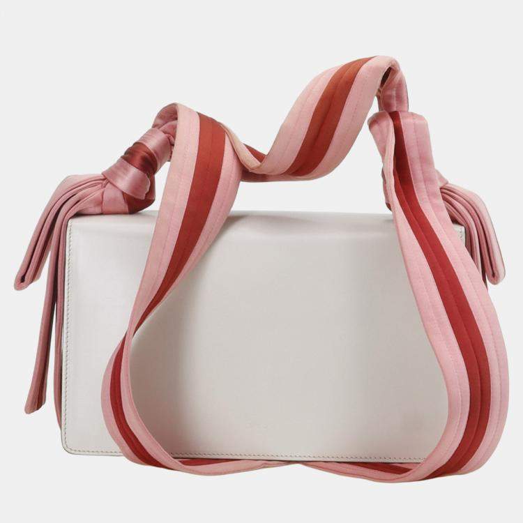 Pre Owned Gucci White Leather Satin Naga Dragon Head Shoulder Bag