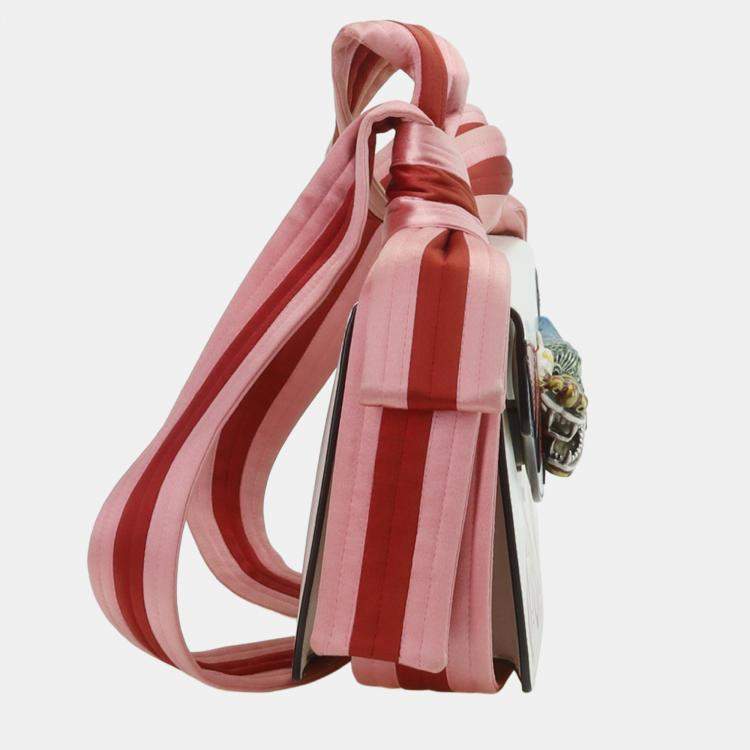 Pre Owned Gucci White Leather Satin Naga Dragon Head Shoulder Bag